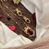 Stylish Dual Elephant Red AD Stone Pendant Chain-G14527